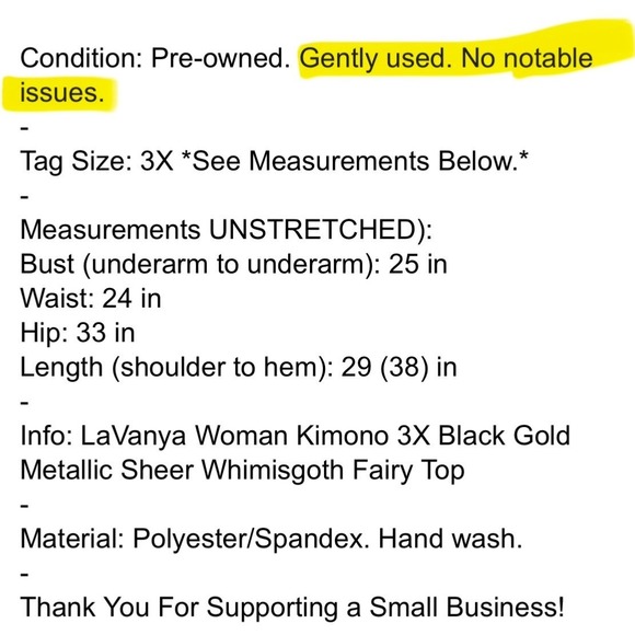 La Vanya Woman Kimono 3X Black Gold Meltallic Sheer Whimisgoth Fairy Top - Picture 8 of 8